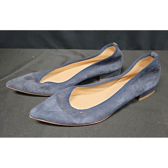 Ballerette Blue Suede Flats Made In Italy Sz 37 / 6.5 Pointed Toe - Picture 1 of 7